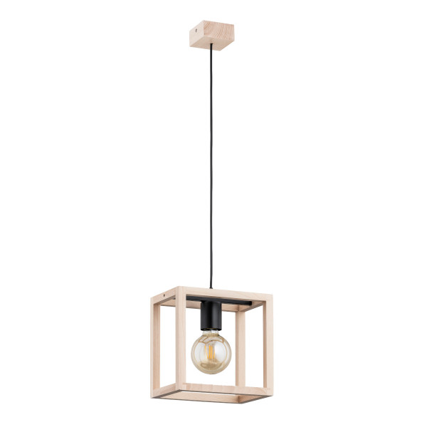 Lampa wisząca PAKO jasne drewno-czarna 1xE27x15W wym:100x23x23cm IP20 Alfa 984830