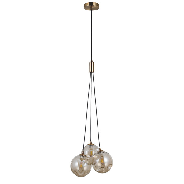 Lampa wisząca Perlos bursztynowe kule mosiężno-złota 3xG9x5W IP20 Italux 1019392