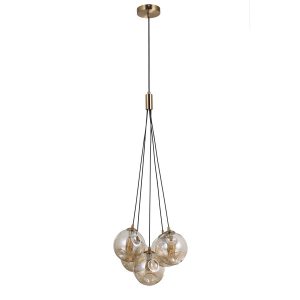 Lampa wisząca Perlos bursztynowe kule mosiężno-złota 5xG9x5W IP20 Italux 1019019