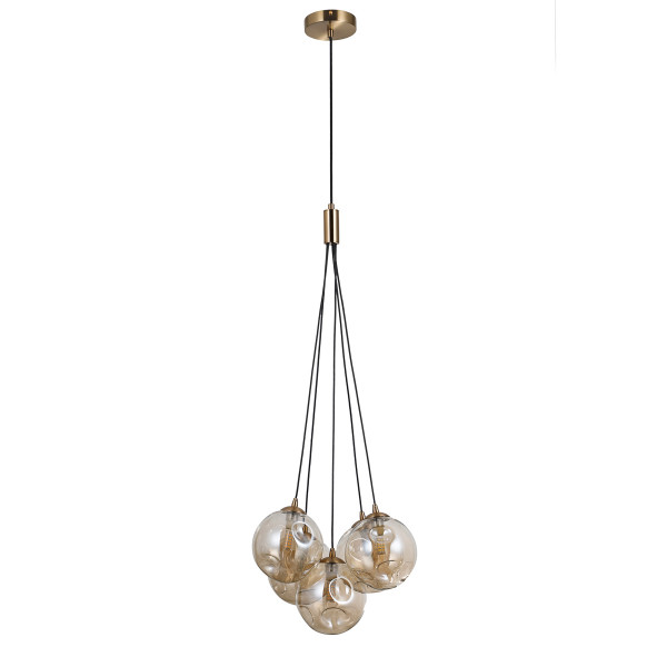 Lampa wisząca Perlos bursztynowe kule mosiężno-złota 5xG9x5W IP20 Italux 1019019