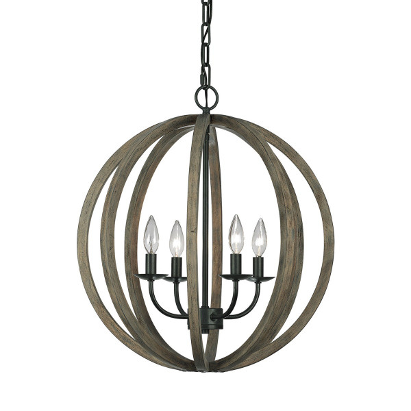 Lampa wisząca postarzane drewno Allier 4xE14x60W Feiss 850360