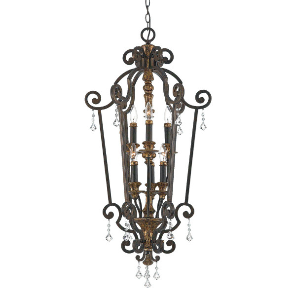 Lampa wisząca postarzany brązowo-złota Marquette 6xE14x60W Quoizel 849361
