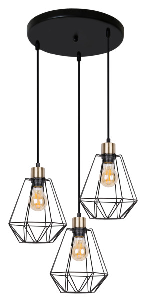 Lampa wisząca PRIMO talerz czarny+patyna 3x60w e27 klosz czarny 796709