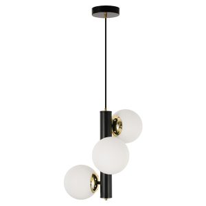Lampa wisząca Puli 3-punktowa metalowo-szklana biało-czarna 854810 Lampa wisząca Puli 3-punktowa metalowo-szklana biało-czarna 854810