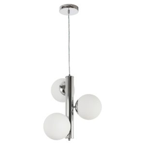 Lampa wisząca Puli 3-punktowa metalowo-szklana biało-srebrna 854809 Lampa wisząca Puli 3-punktowa metalowo-szklana biało-srebrna 854809