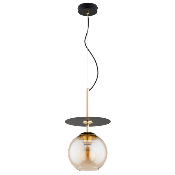 Lampa wisząca QEENCY bursztynowa kula na sticku czarna 1xE27x15W IP20 Alfa 1019028