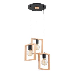 Lampa wisząca REZON czarna-jasne drewno 3xE27x15W wym:95x45x45cm IP20 Alfa 986268