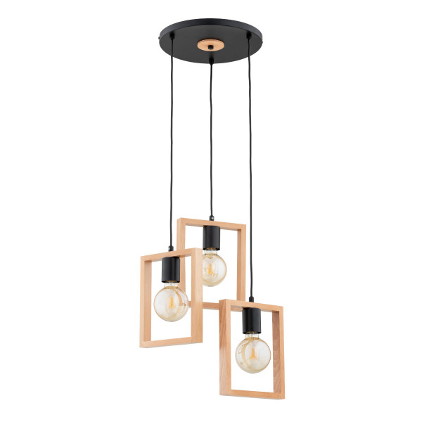 Lampa wisząca REZON czarna-jasne drewno 3xE27x15W wym:95x45x45cm IP20 Alfa 986268