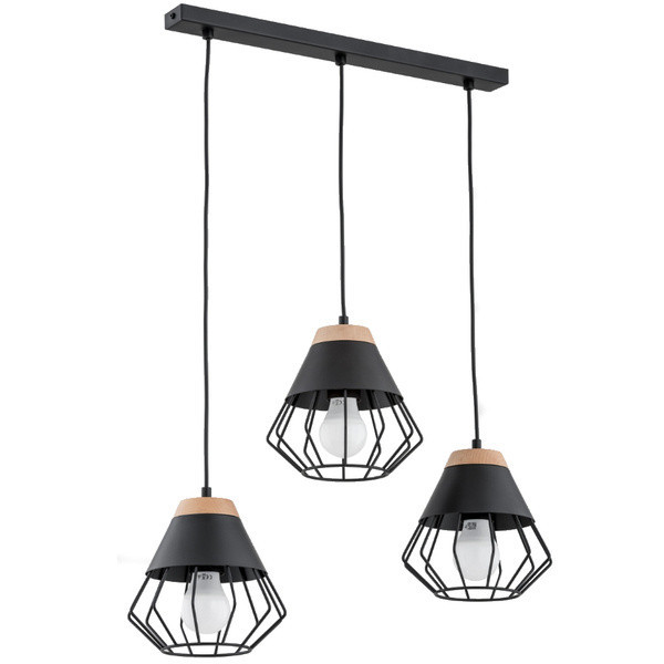 Lampa wisząca RINA czarna-jasne drewno 3xE27x15W wym:90x52x20cm IP20 Alfa 1025722