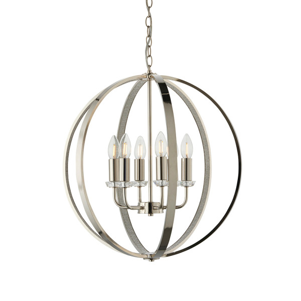 Lampa wisząca RITZ niklowana 6xE14x15W wym:120x50x50cm IP20 Endon 1027010
