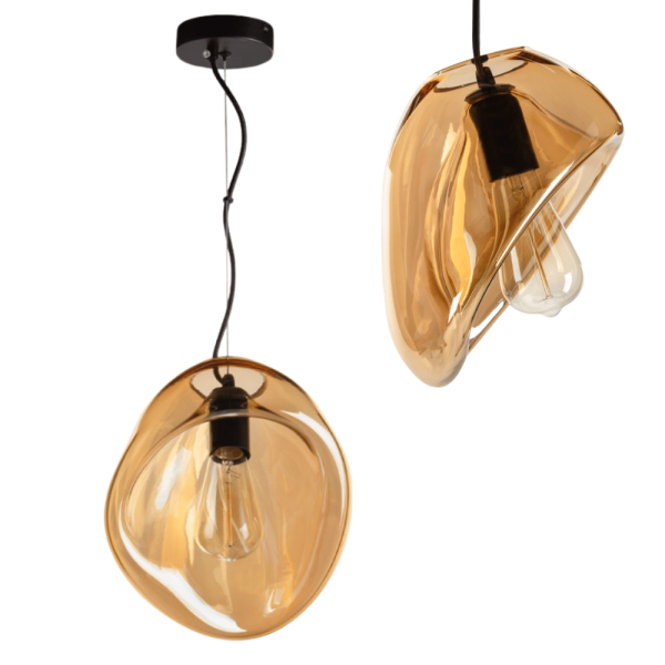 Lampa Wisząca RONIN Bursztynowa Łza Kropla Nieregularny Loft Design 990145