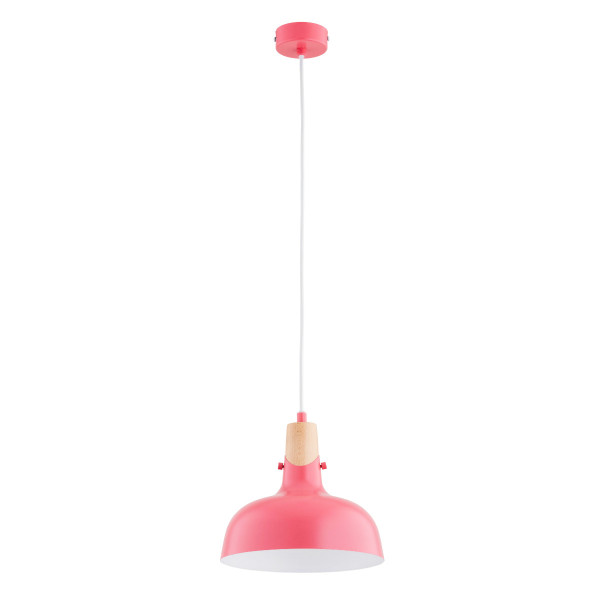 Lampa wisząca różowo-jasne drewno-biała SOLO 1xE27x15W Alfa 836168