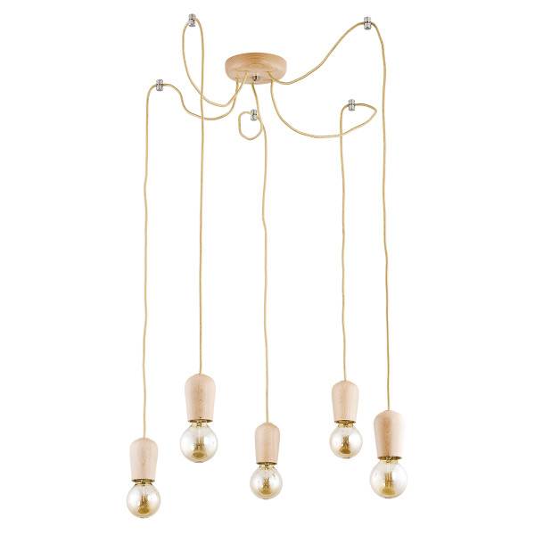 Lampa wisząca RUG sznurki jasne drewno 5xE27x15W wym:90x13x13cm IP20 Alfa 1025290