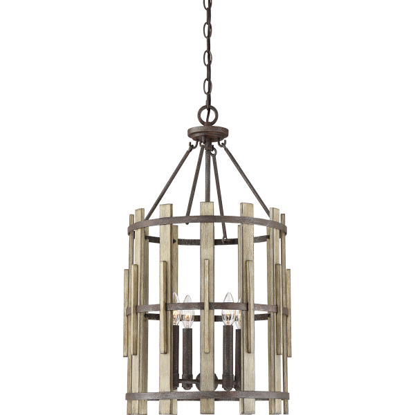 Lampa wisząca rustykalna czerń Wood Hollow 4xE14x60W Quoizel 849354