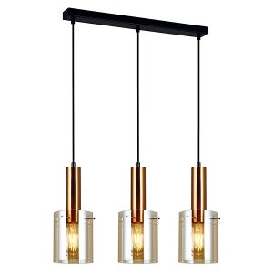 Lampa wisząca Sardo 3-punktowa szklana czarno-miedziana 34870 Lampa wisząca Sardo 3-punktowa szklana czarno-miedziana 34870