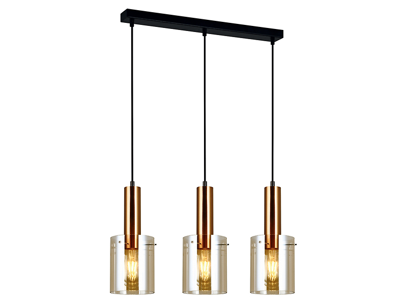 Lampa wisząca Sardo 3-punktowa szklana czarno-miedziana 34870