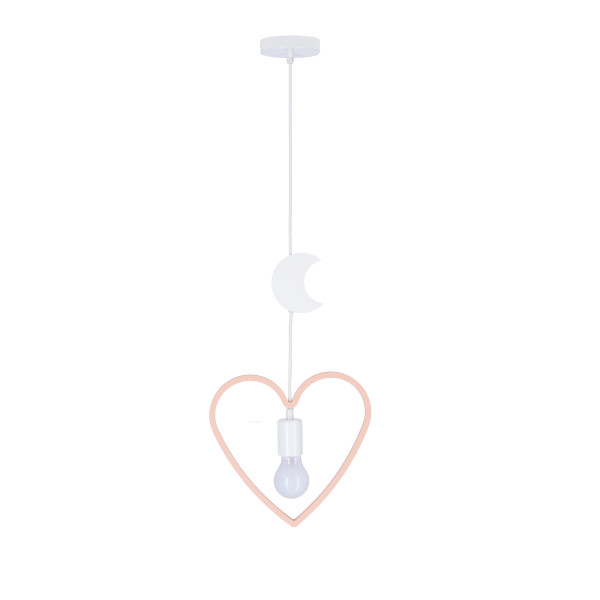 Lampa wisząca Single serce i księżyc biało-różowa 1xE27x20W IP20 Candellux 991612