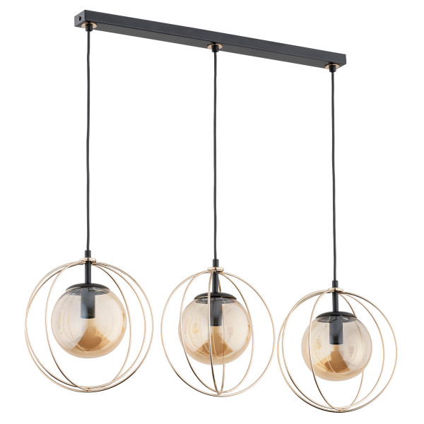 Lampa wisząca SONAR klosze ze złotych obręczy czarna 3xE14x10W IP20 Alfa 1019293