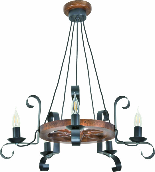 Lampa wisząca sufitowa EDYLIT drewniana retro vintage 5xE14 ERNEST 11-920 1005195