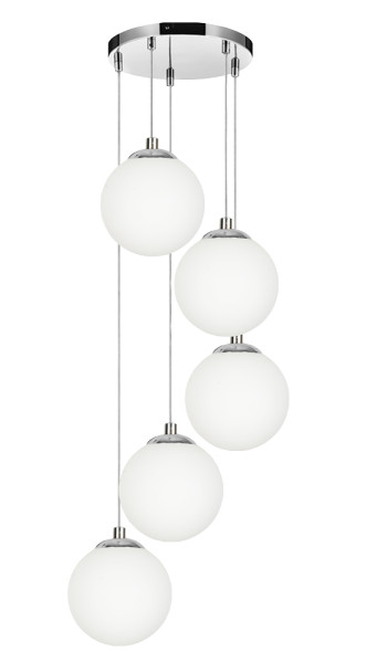 Lampa wisząca sufitowa kaskada LED chrom białe kule 5xE14 LEPE 13-570 1048844
