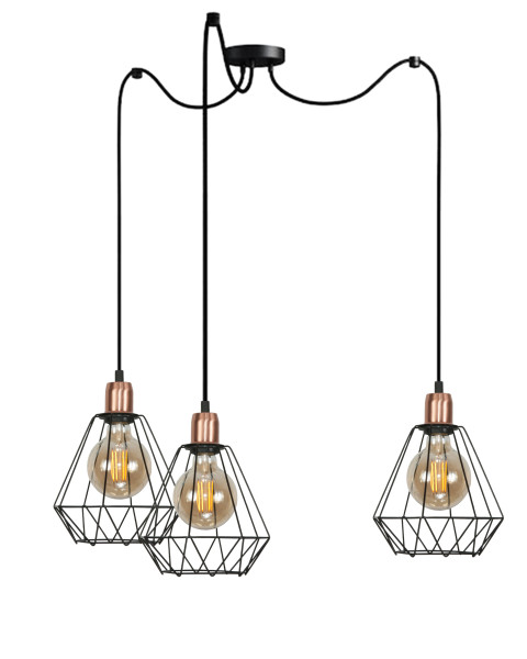 Lampa wisząca sufitowa pająk EDYLIT druciane klosze loft 3xE27 SALEN 14-572 1005241