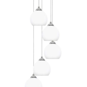 Lampa wisząca sufitowa zwis LED białe kule chrom glamour 5xE27 OLEX 13-680 1005215 Lampa wisząca sufitowa zwis LED białe kule chrom glamour 5xE27 OLEX 13-680 1005215
