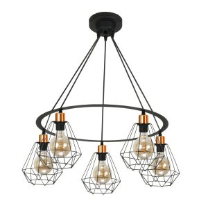 Lampa wisząca sufitowa żyrandol LED druciane klosze loft 5xE27 ITZA 14-360 1005200 Lampa wisząca sufitowa żyrandol LED druciane klosze loft 5xE27 ITZA 14-360 1005200