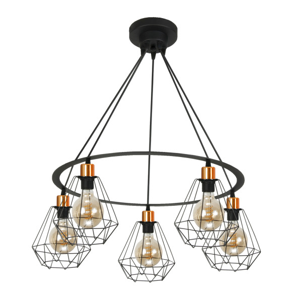 Lampa wisząca sufitowa żyrandol LED druciane klosze loft 5xE27 ITZA 14-360 1005200