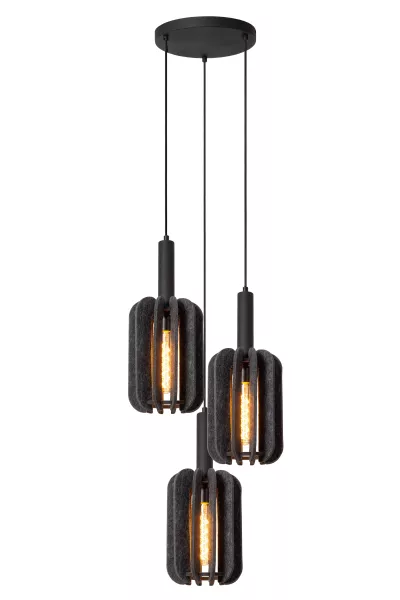 Lampa wisząca szaro-odcienie szarości-czarna RAFAL 3xE27x40W Lucide 850381