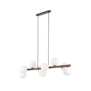 Lampa Wisząca Tk Lighting Estera Drewniana Belka 9X Klosze Białe Kulki 994285 Lampa Wisząca Tk Lighting Estera Drewniana Belka 9X Klosze Białe Kulki 994285