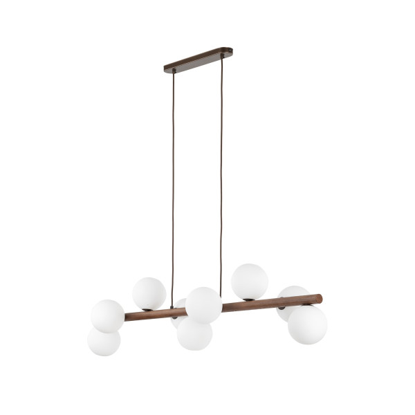 Lampa Wisząca Tk Lighting Estera Drewniana Belka 9X Klosze Białe Kulki 994285