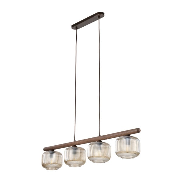 Lampa Wisząca Tk Lighting Salvia Koniakowe Ryflowane Klosze Drewno Belka 994290