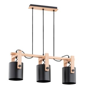 Lampa wisząca TROIS czarna-jasne drewno 3xE27x15W wym:70x18x62cm IP20 Alfa 1026918 Lampa wisząca TROIS czarna-jasne drewno 3xE27x15W wym:70x18x62cm IP20 Alfa 1026918