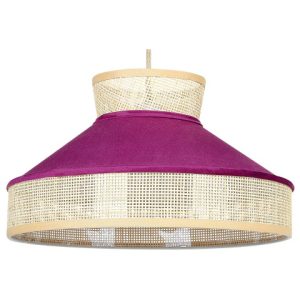 Lampa wisząca welurowy klosz naturalny z różowym 60652