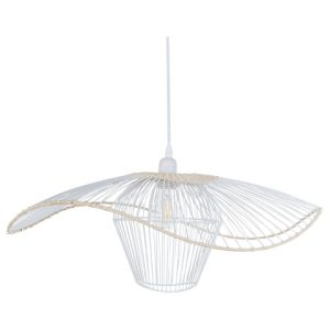 Lampa wisząca ze metalowo-rattanowym kloszem biała 305786
