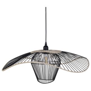 Lampa wisząca ze metalowo-rattanowym kloszem czarna 305799