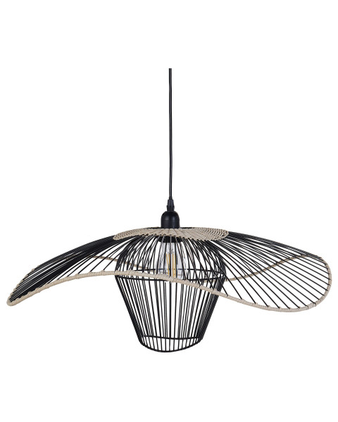 Lampa wisząca ze metalowo-rattanowym kloszem czarna 305799