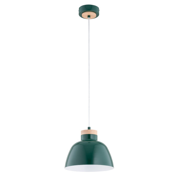 Lampa wisząca zielona - jasne drewno LORIEN 1xE27x15W wym: 90x23x23 cm Alfa 841650