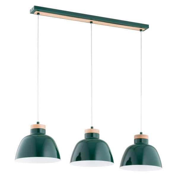 Lampa wisząca zielona - jasne drewno LORIEN 3xE27x15W wym: 90x23x85 cm Alfa 841875