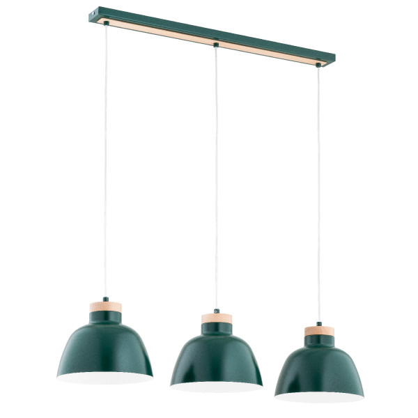 Lampa wisząca zielona - jasne drewno LORIEN 3xE27x15W wym: 90x23x85 cm Alfa 841792