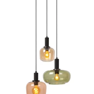 Lampa wisząca zielono-bursztynowy-czarna ILONA 3xE27x40W Lucide 850371 Lampa wisząca zielono-bursztynowy-czarna ILONA 3xE27x40W Lucide 850371