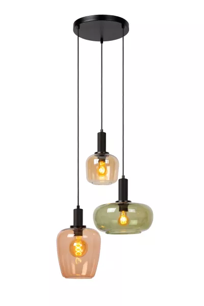 Lampa wisząca zielono-bursztynowy-czarna ILONA 3xE27x40W Lucide 850371
