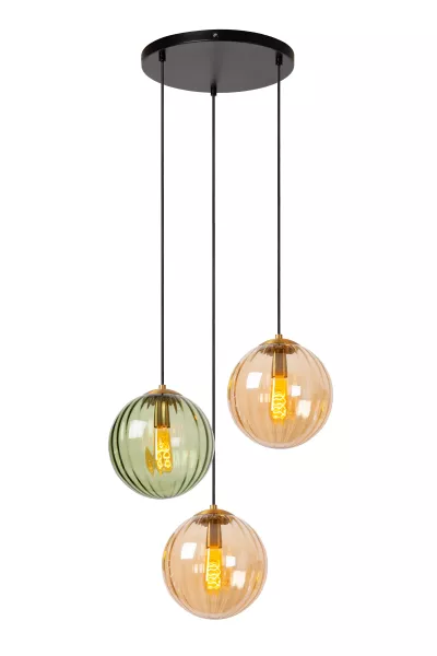 Lampa wisząca zielono-bursztynowy-czarna MONSARAZ 3xE27x40W Lucide 850417