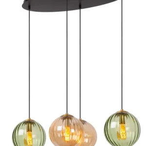Lampa wisząca zielono-bursztynowy-czarna MONSARAZ 4xE27x40W Lucide 850149 Lampa wisząca zielono-bursztynowy-czarna MONSARAZ 4xE27x40W Lucide 850149