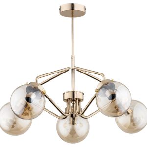 Lampa wisząca złota BARSUM 5xE14x40W wym: 48x58x58 cm Alfa 846303 Lampa wisząca złota BARSUM 5xE14x40W wym: 48x58x58 cm Alfa 846303