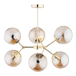 Lampa wisząca złoto-bursztynowy FOTON 6xE14x10W wym: 51x58x58 cm Alfa 841589 Lampa wisząca złoto-bursztynowy FOTON 6xE14x10W wym: 51x58x58 cm Alfa 841589