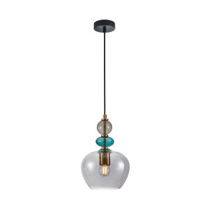 Lampa wisząca złoto-czarna-turkusowa BUSCO 1xE27x40W Italux 846216