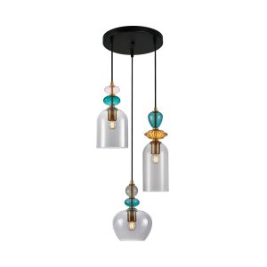 Lampa wisząca złoto-czarna-turkusowa BUSCO 3xE27x40W Italux 845281