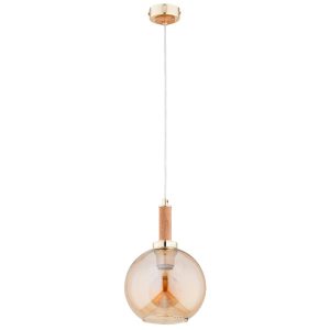 Lampa wisząca złoto-jasne drewno-bursztynowy HETTY 1xE27x15W Alfa 838051