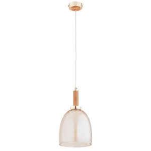 Lampa wisząca złoto-jasne drewno-bursztynowy LISSY 1xE27x15W Alfa 841839